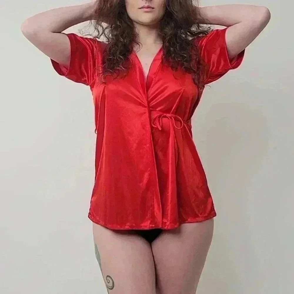 Vintage y2k Silky Babydoll Top Sleep Shirt Pajama Nightie - S